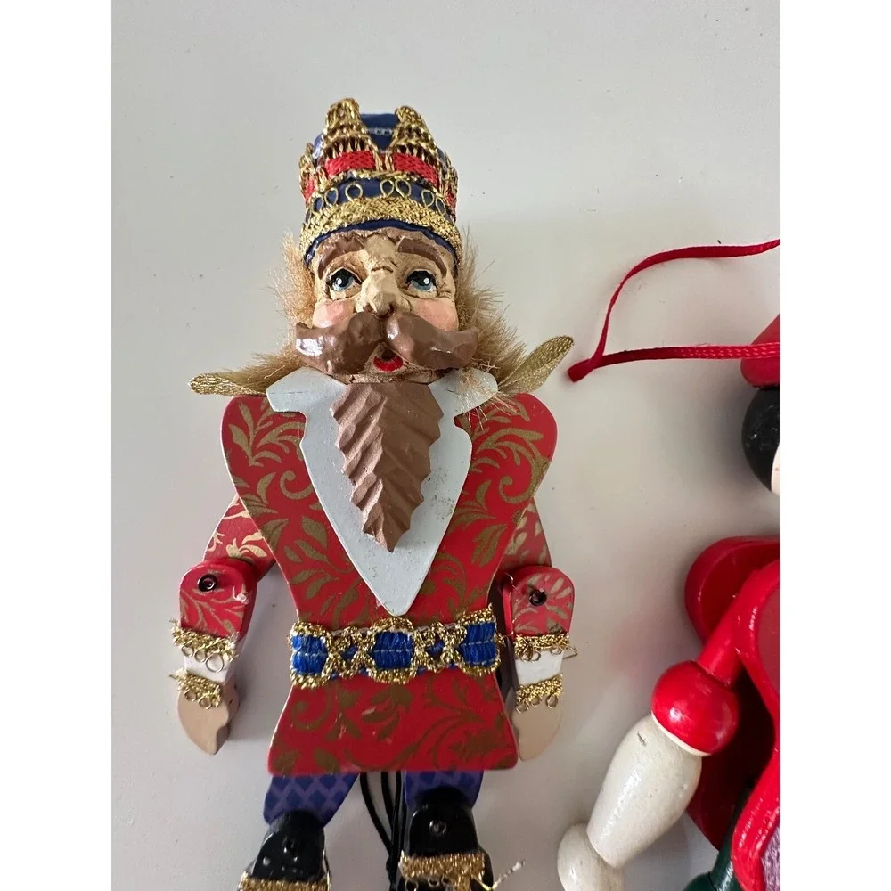 Pull String Wood King Pinocchio Nutcracker Christmas‎ Ornament 3 Pc Painted